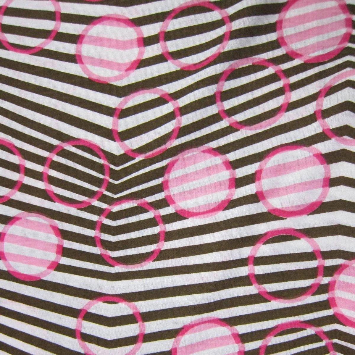 Pink Circles on Brown Chevron Cotton Jersey