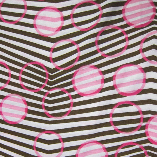Pink Circles on Brown Chevron Cotton Jersey Fabric - Nature's Fabrics
