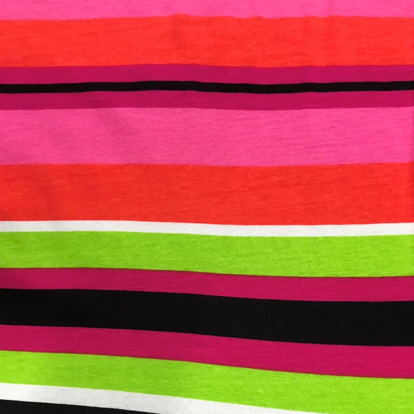 Pink, Green, White and Black Stripes on Cotton/Spandex Jersey Fabric - Nature's Fabrics