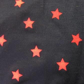 Pink Stars on Navy Cotton/Spandex Jersey Fabric - Nature's Fabrics