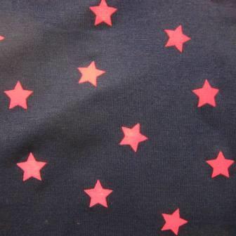 Pink Stars on Navy Cotton/Spandex Jersey Fabric - Nature's Fabrics
