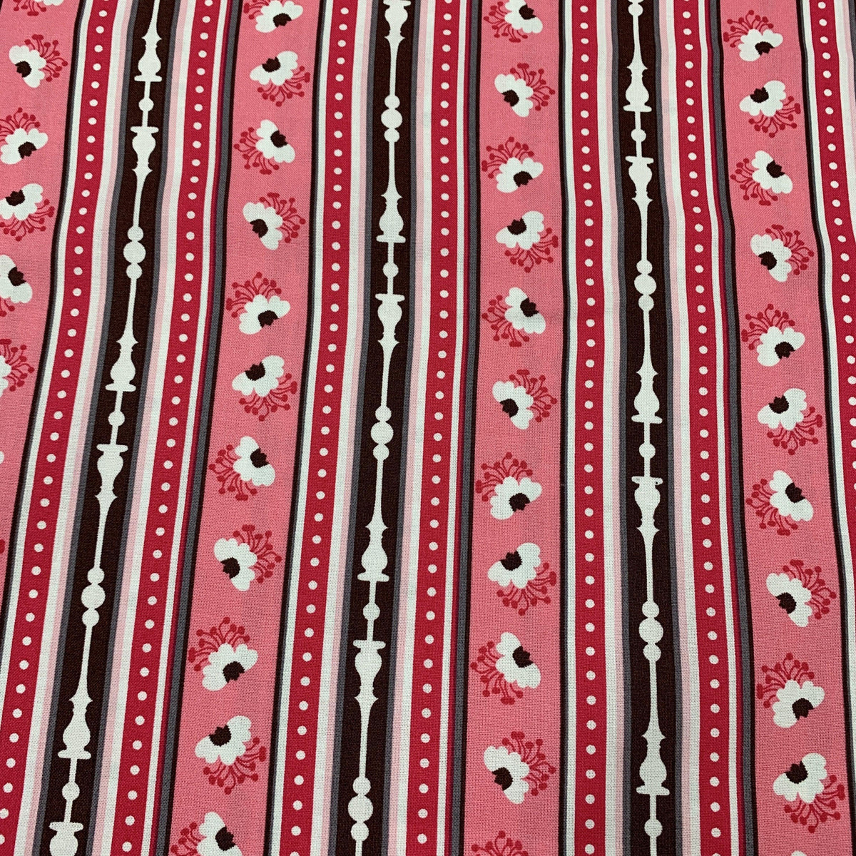 Nature's Fabrics pink and white striped cotton fabric with floral and geometric patterns