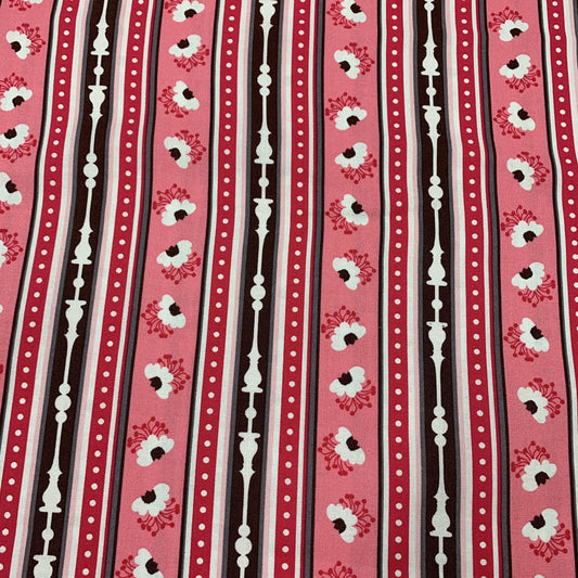 Nature's Fabrics pink and white striped cotton fabric with floral and geometric patterns