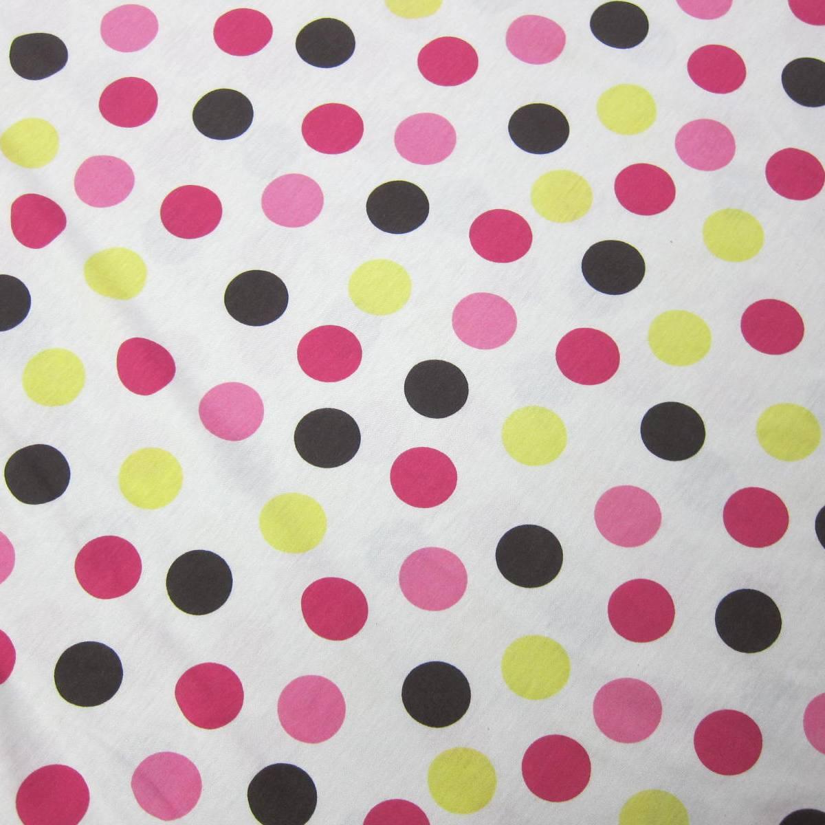 Pink, Yellow and Brown Dots On Natural Cotton Jersey Fabric - Nature's Fabrics