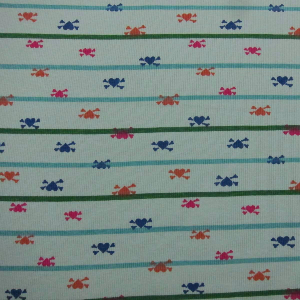 Pirate Love on Green Cotton Rib Fabric - Nature's Fabrics