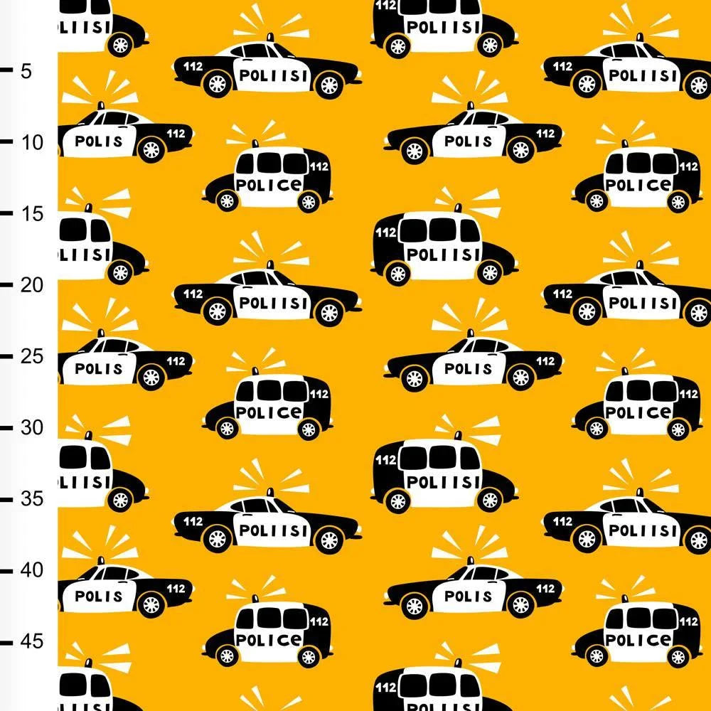 Police on Sun Organic Cotton/Spandex Jersey Fabric - Nature's Fabrics