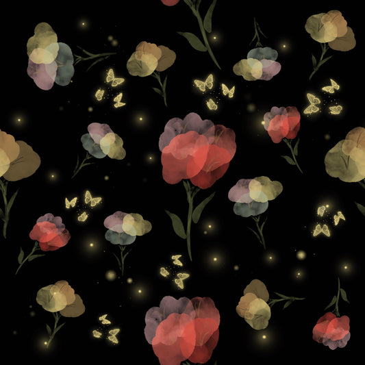 Poppies on Black 1 mil PUL Fabric - Made in the USA - Nature's Fabrics