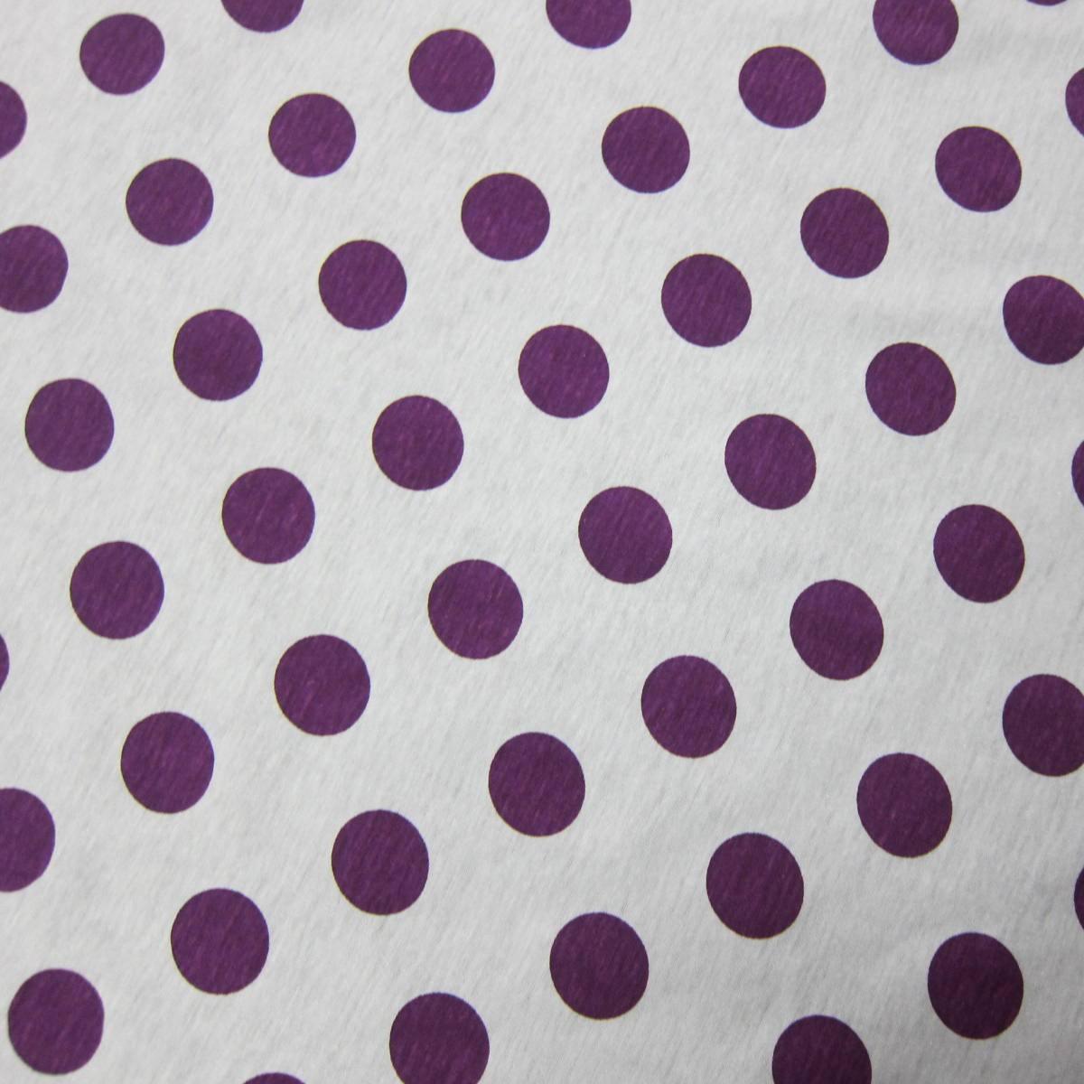 Purple Dots On White Cotton Jersey Fabric - Nature's Fabrics