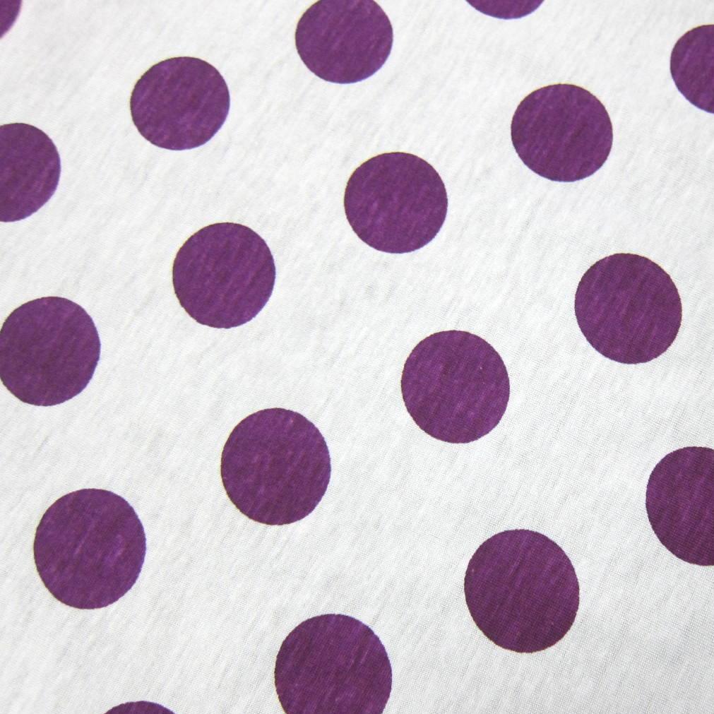 Purple Dots On White Cotton Jersey Fabric - Nature's Fabrics