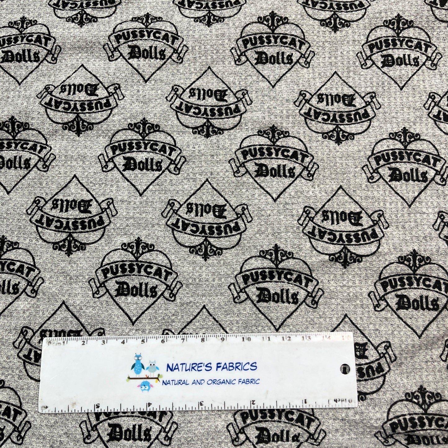 Pussycat Dolls on Gray Cotton Waffle Thermal Fabric - Nature's Fabrics