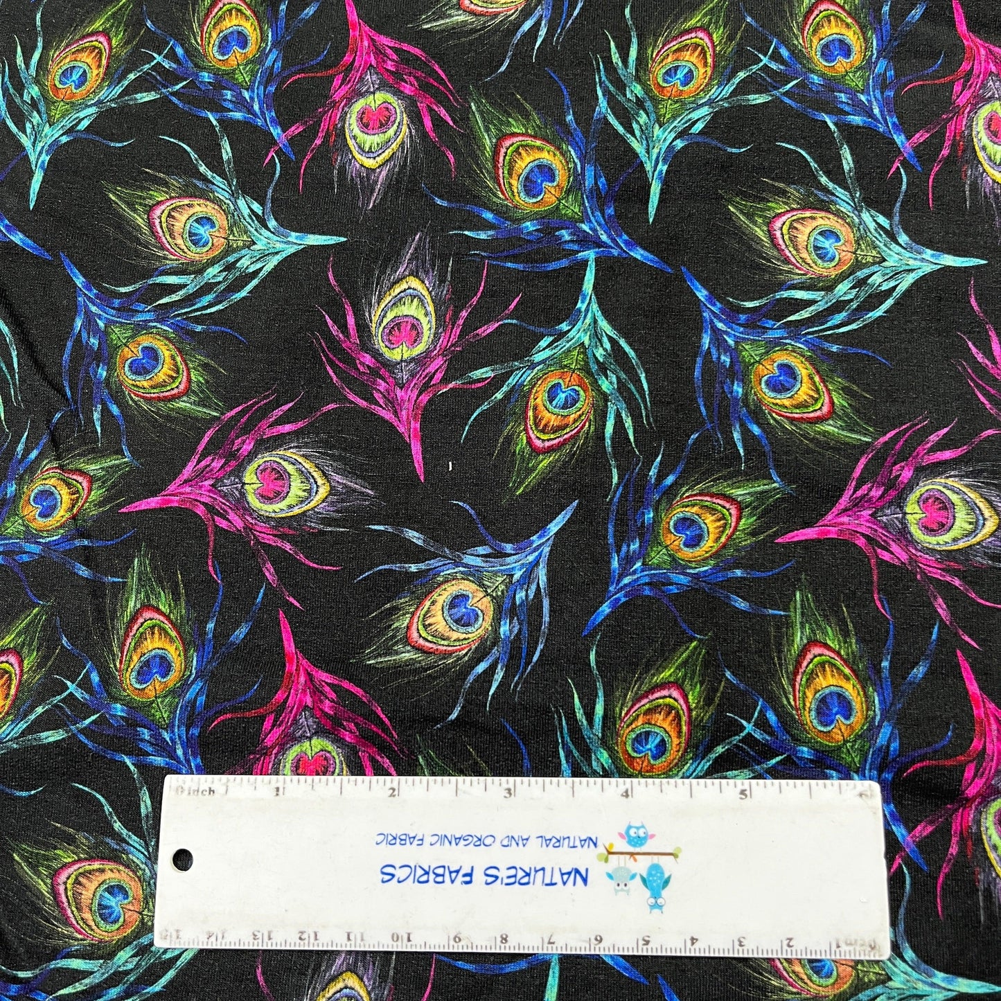 Rainbow Peacock on Bamboo Stretch French Terry Fabric - Nature's Fabrics