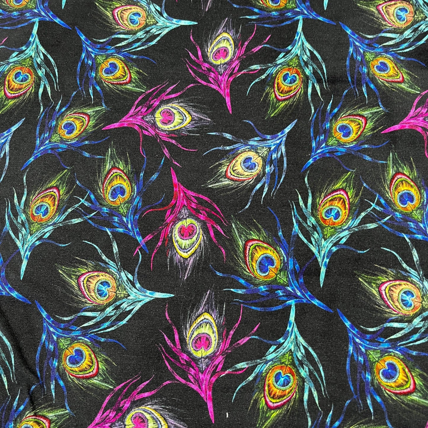 Rainbow Peacock on Bamboo Stretch French Terry Fabric - Nature's Fabrics