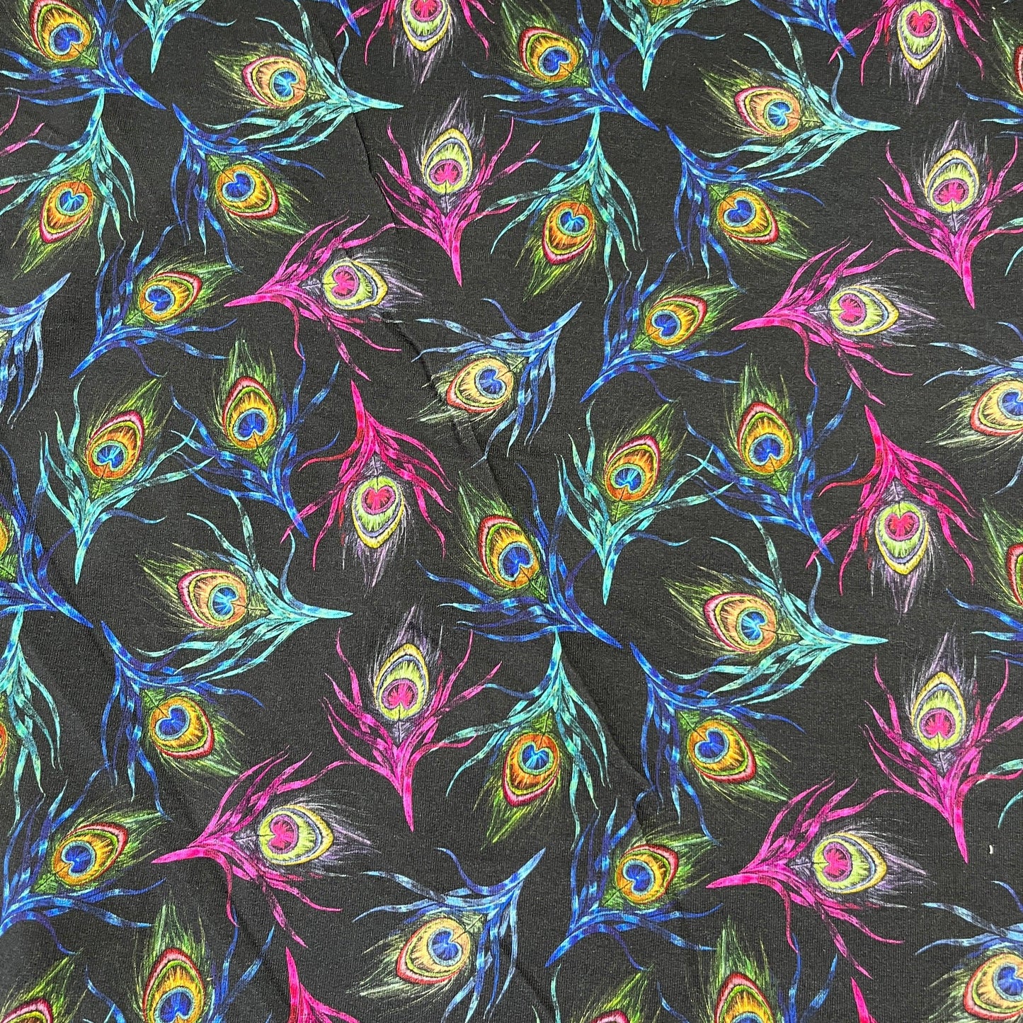 Rainbow Peacock on Bamboo Stretch French Terry Fabric - Nature's Fabrics