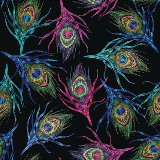 Rainbow Peacock on Bamboo/Spandex Jersey Fabric - Nature's Fabrics