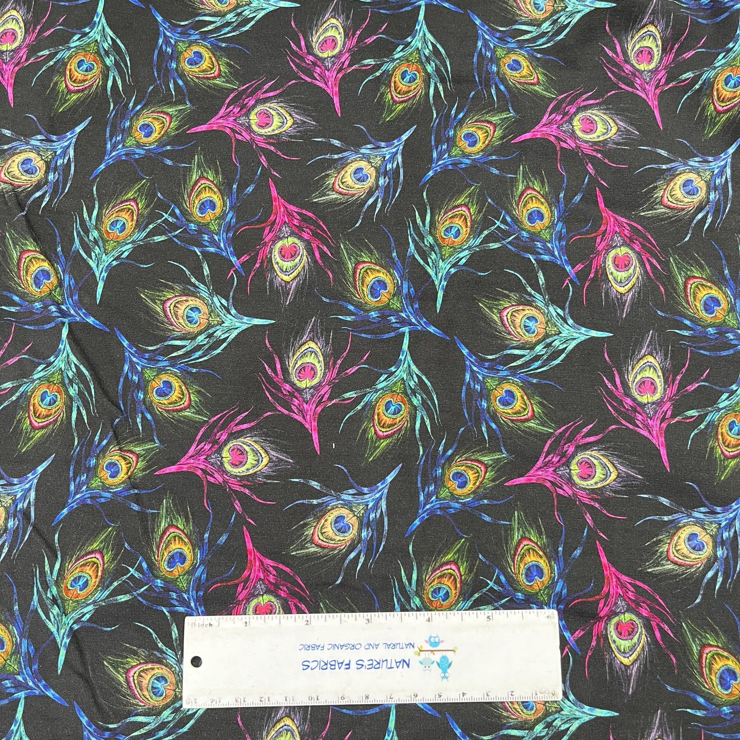 Rainbow Peacock on Bamboo/Spandex Jersey Fabric - Nature's Fabrics