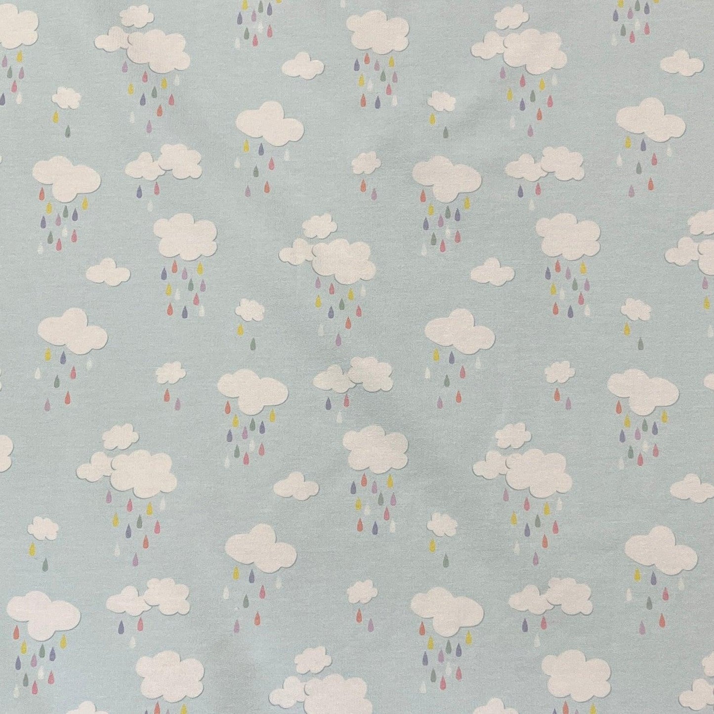 Rainbow Rain on Light Blue Bamboo Stretch French Terry Fabric - Nature's Fabrics