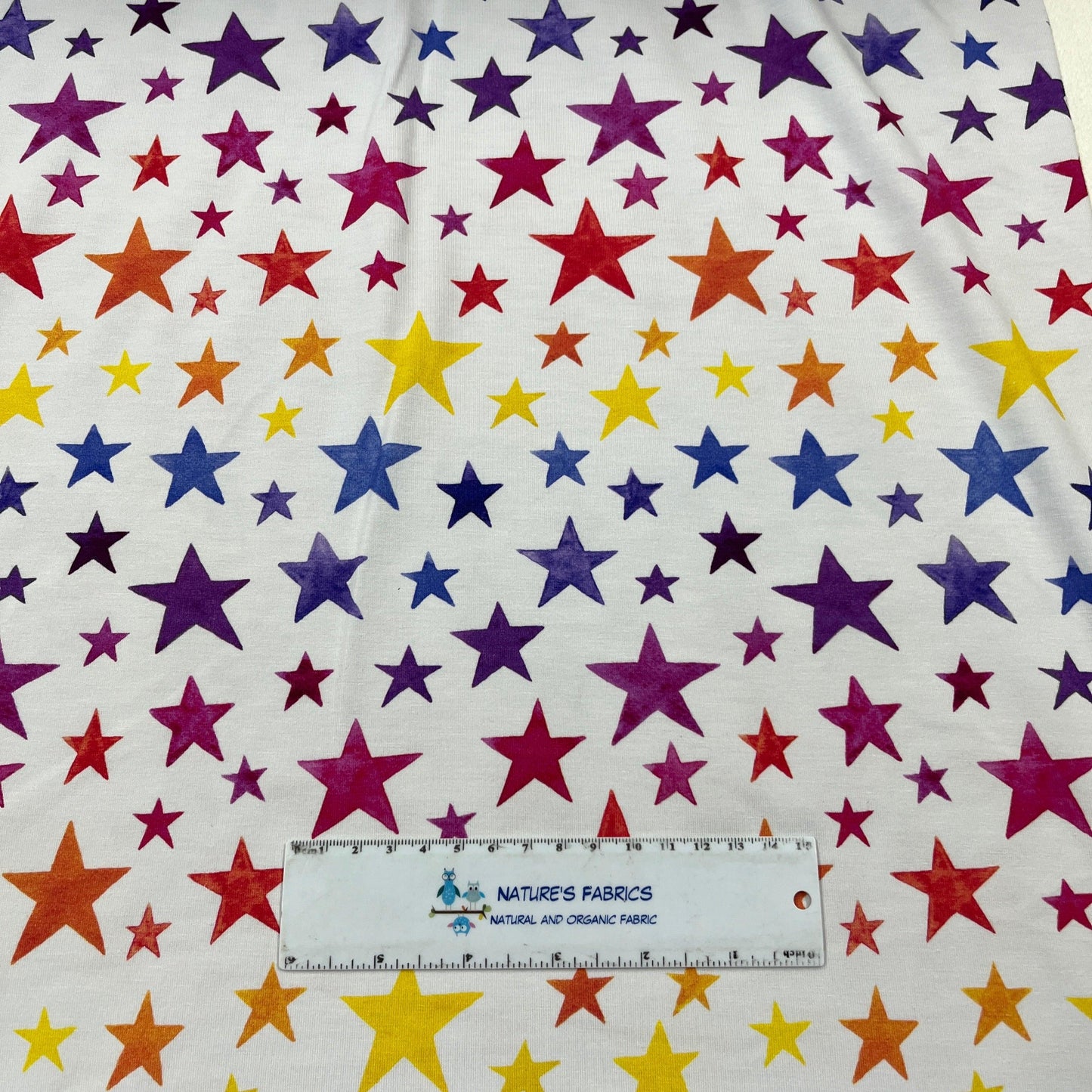 Rainbow Stars on Bamboo/Spandex Jersey Fabric - Nature's Fabrics