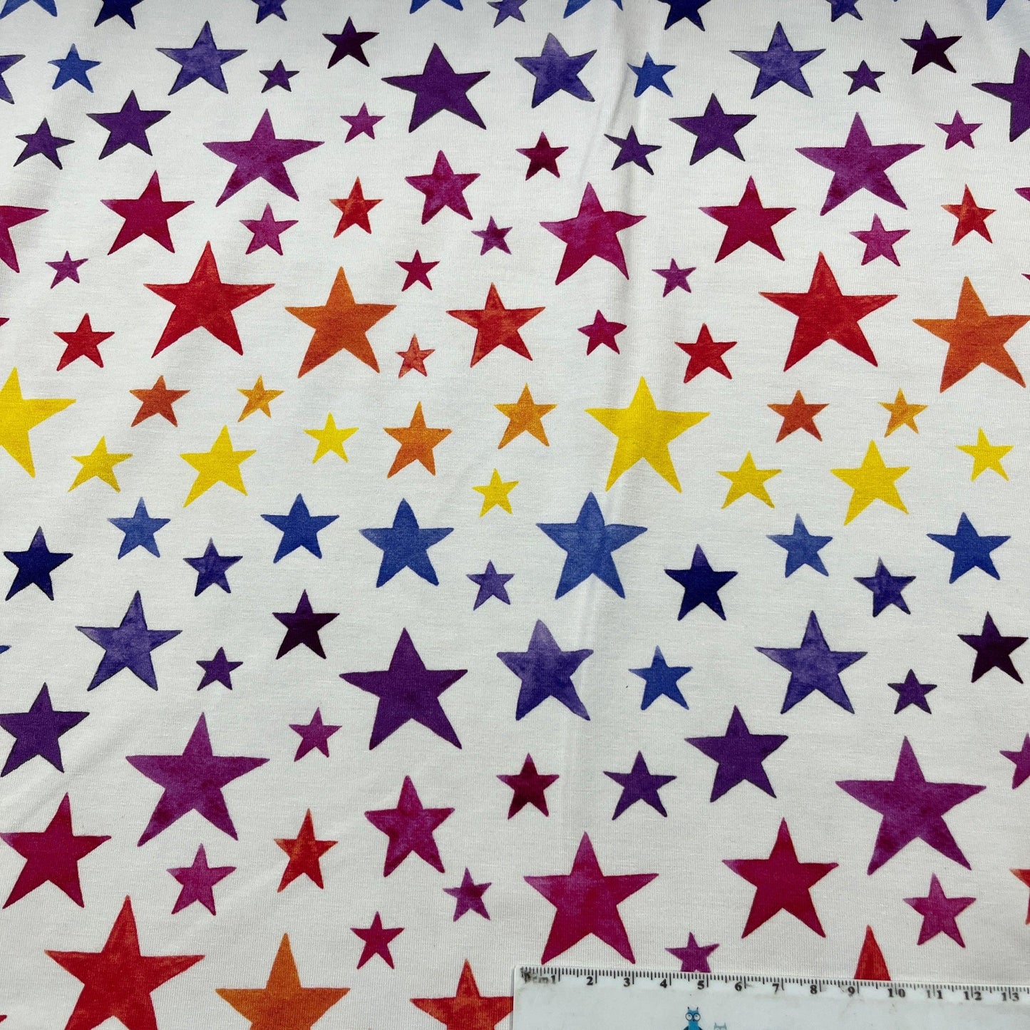 Rainbow Stars on Bamboo/Spandex Jersey Fabric - Nature's Fabrics