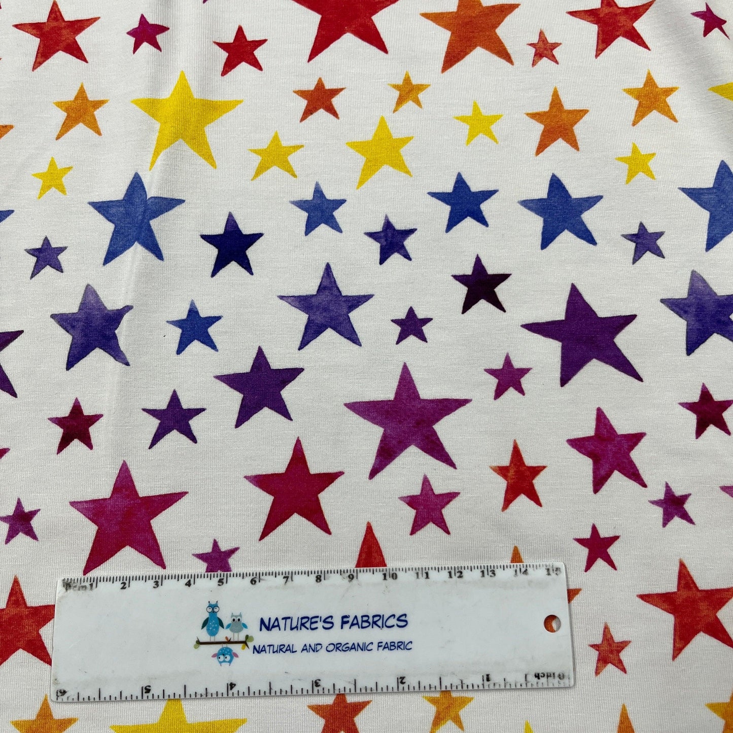 Rainbow Stars on Bamboo/Spandex Jersey Fabric - Nature's Fabrics