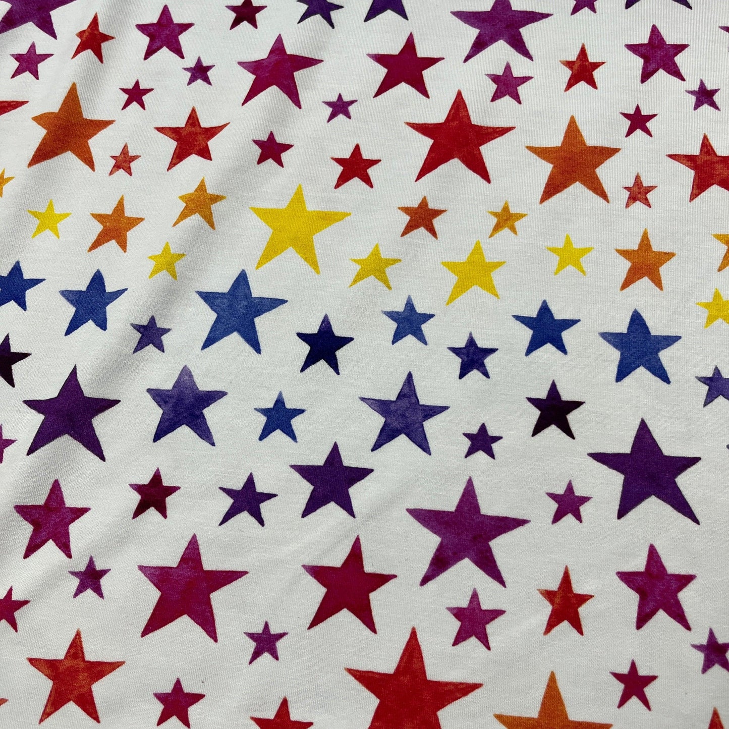 Rainbow Stars on Bamboo/Spandex Jersey Fabric - Nature's Fabrics
