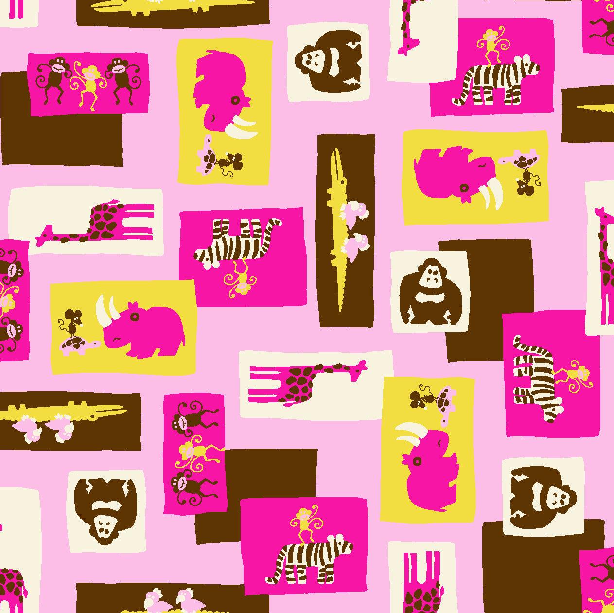 Raspberry Chocolate Zoo on Cotton Interlock
