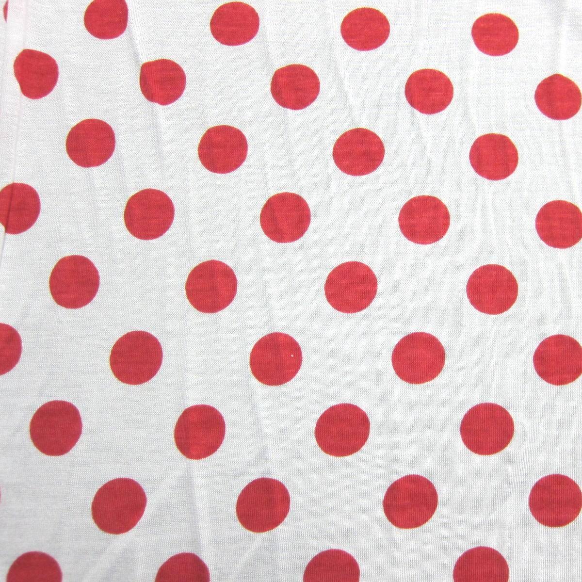 Red 1 Inch Dots on White Cotton/Poly Jersey Fabric - Nature's Fabrics