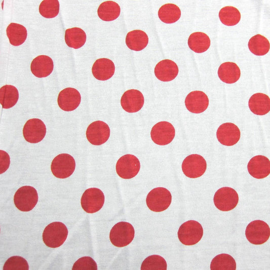 Red 1 Inch Dots on White Cotton/Poly Jersey Fabric - Nature's Fabrics