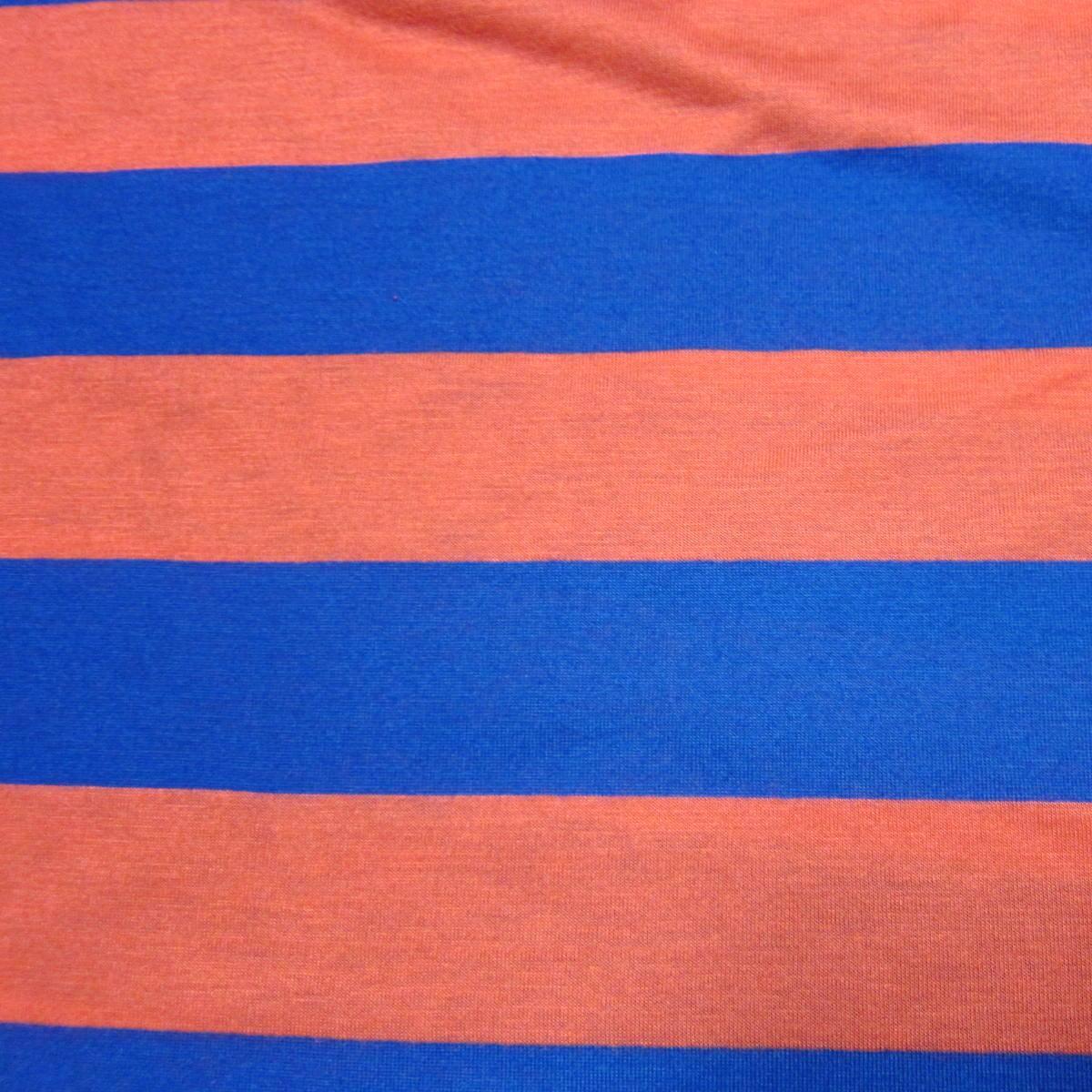 Red and Blue 2" Stripes on Cotton/Poly Jersey Fabric - Nature's Fabrics