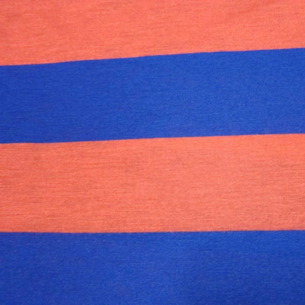 Red and Blue 2" Stripes on Cotton/Poly Jersey Fabric - Nature's Fabrics