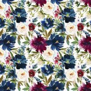 Red and Blue Flowers on Bamboo/Spandex Jersey Fabric - Nature's Fabrics