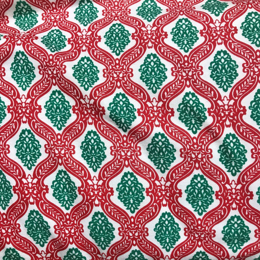 Nature's Fabrics red and green damask pattern fabric