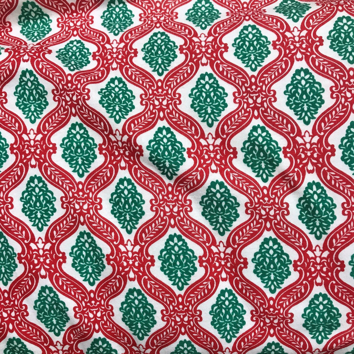 Nature's Fabrics red and green damask pattern fabric