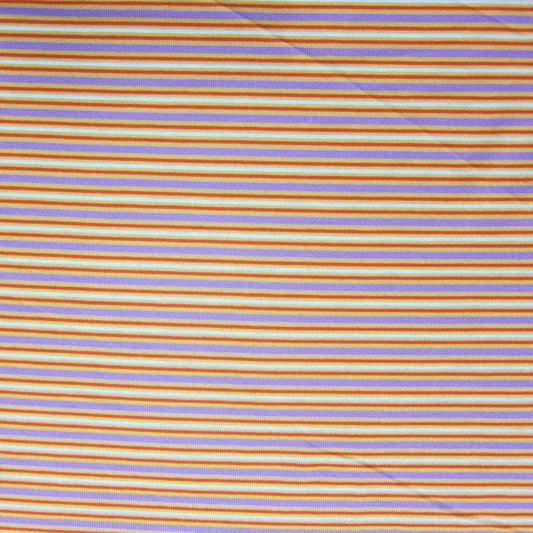 Red, Purple and Orange Stripes on Cotton Jersey Fabric - Nature's Fabrics