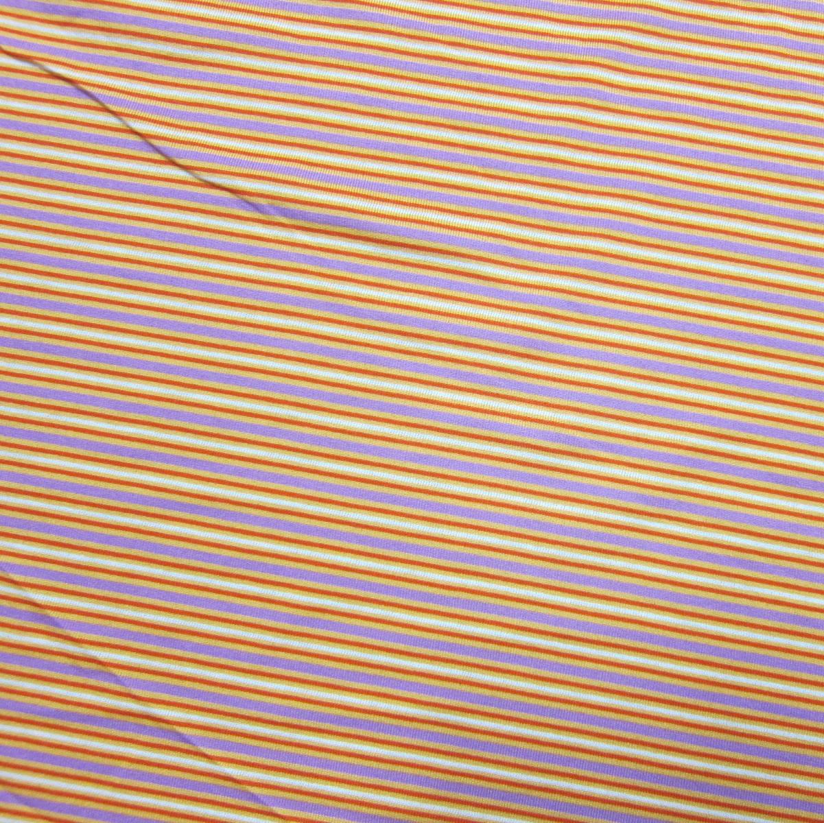 Red, Purple and Orange Stripes on Cotton Jersey Fabric - Nature's Fabrics