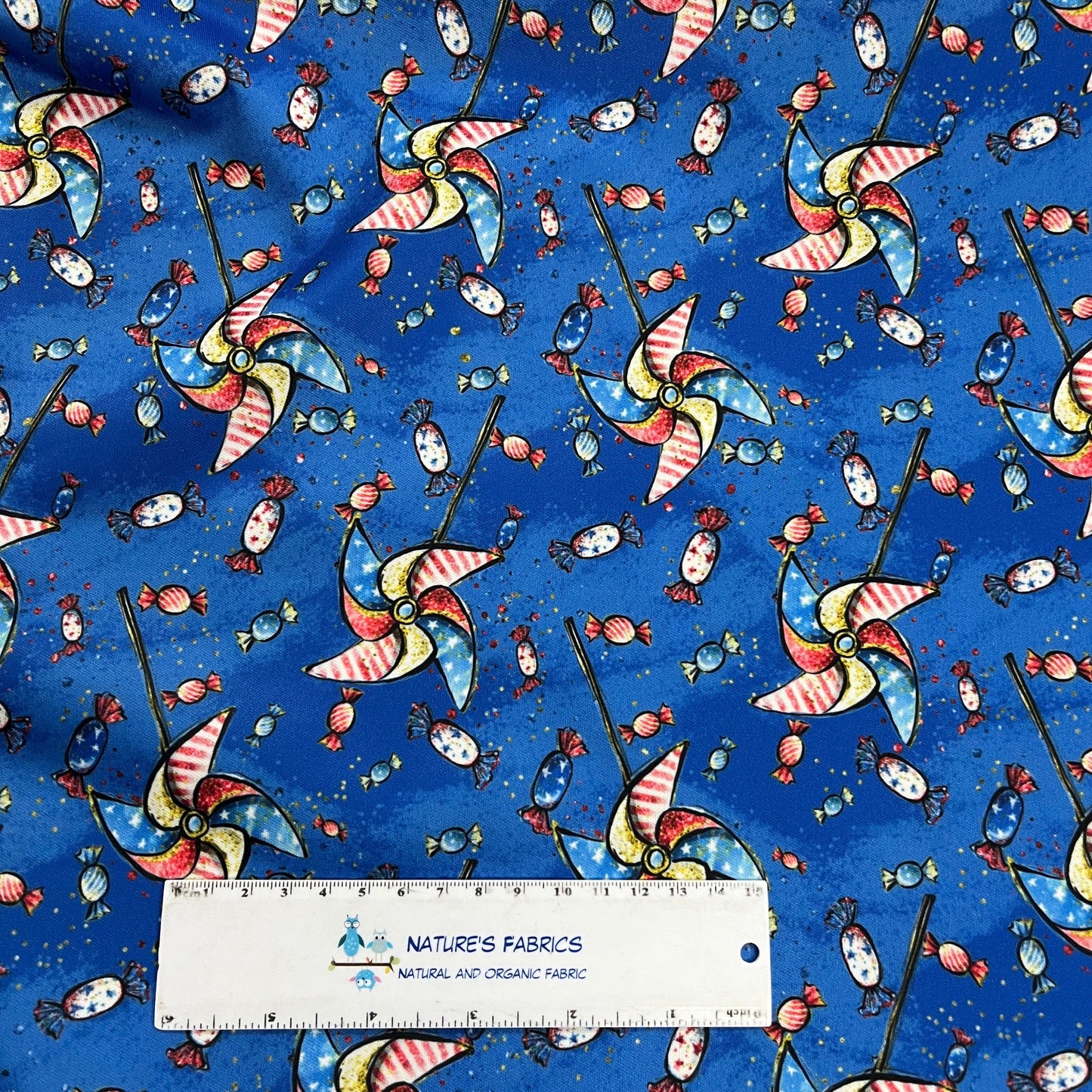 Red, White and Blue Pinwheels 1 mil PUL Fabric - Made in the USA - Nature's Fabrics
