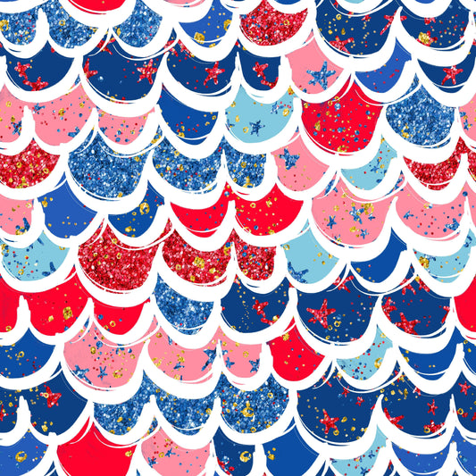Red, White and Blue Scales on Bamboo Stretch French Terry Fabric - Nature's Fabrics