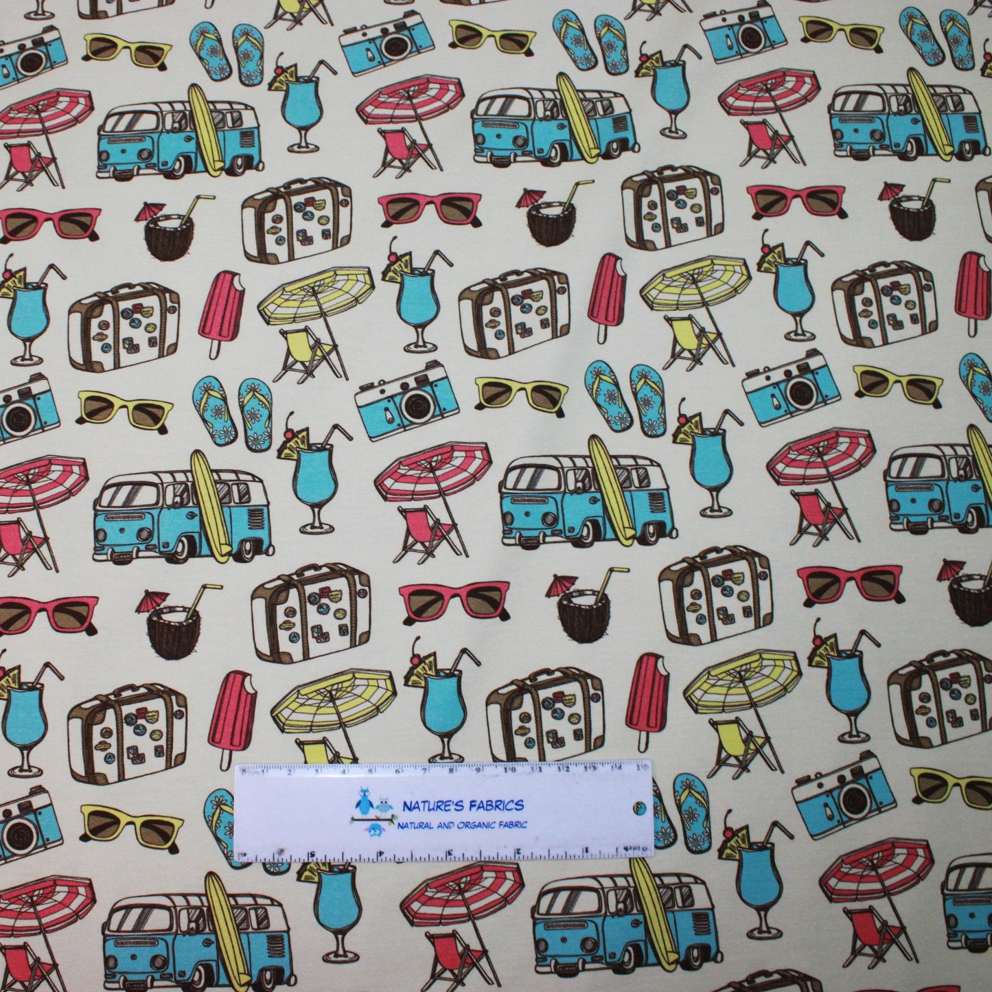 Retro Beach on Bamboo/Spandex Jersey Fabric - Nature's Fabrics