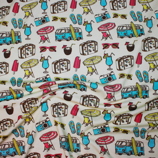 Retro Beach on Bamboo/Spandex Jersey Fabric - Nature's Fabrics