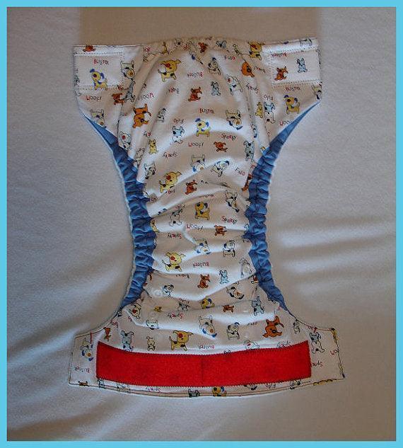 Nature's Fabrics reusable cloth baby diaper with bear print and blue trim