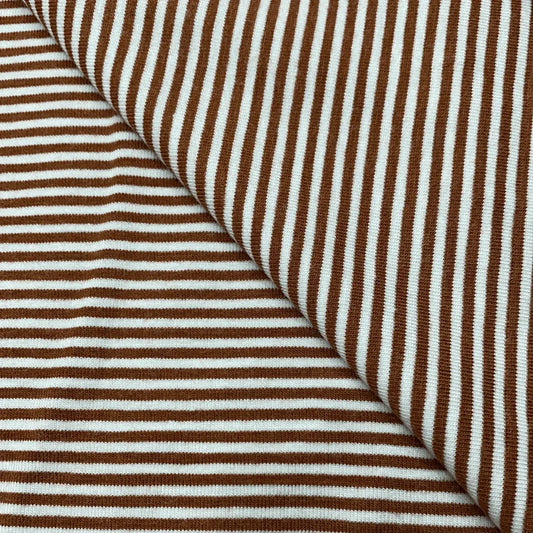 Brown and white striped natural cotton fabric from Nature's Fabrics.