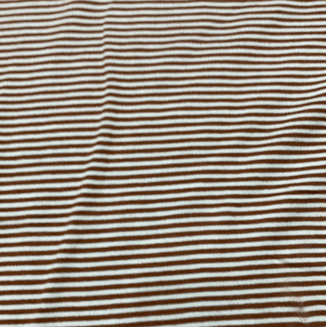 Rust and White 2mm Stripes on Bamboo/Spandex Jersey Fabric - Nature's Fabrics