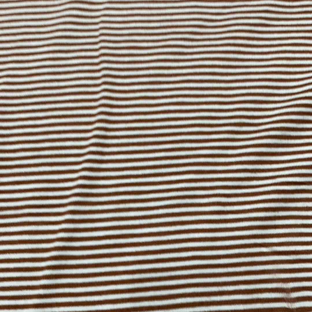 Rust and White 2mm Stripes on Bamboo/Spandex Jersey Fabric - Nature's Fabrics