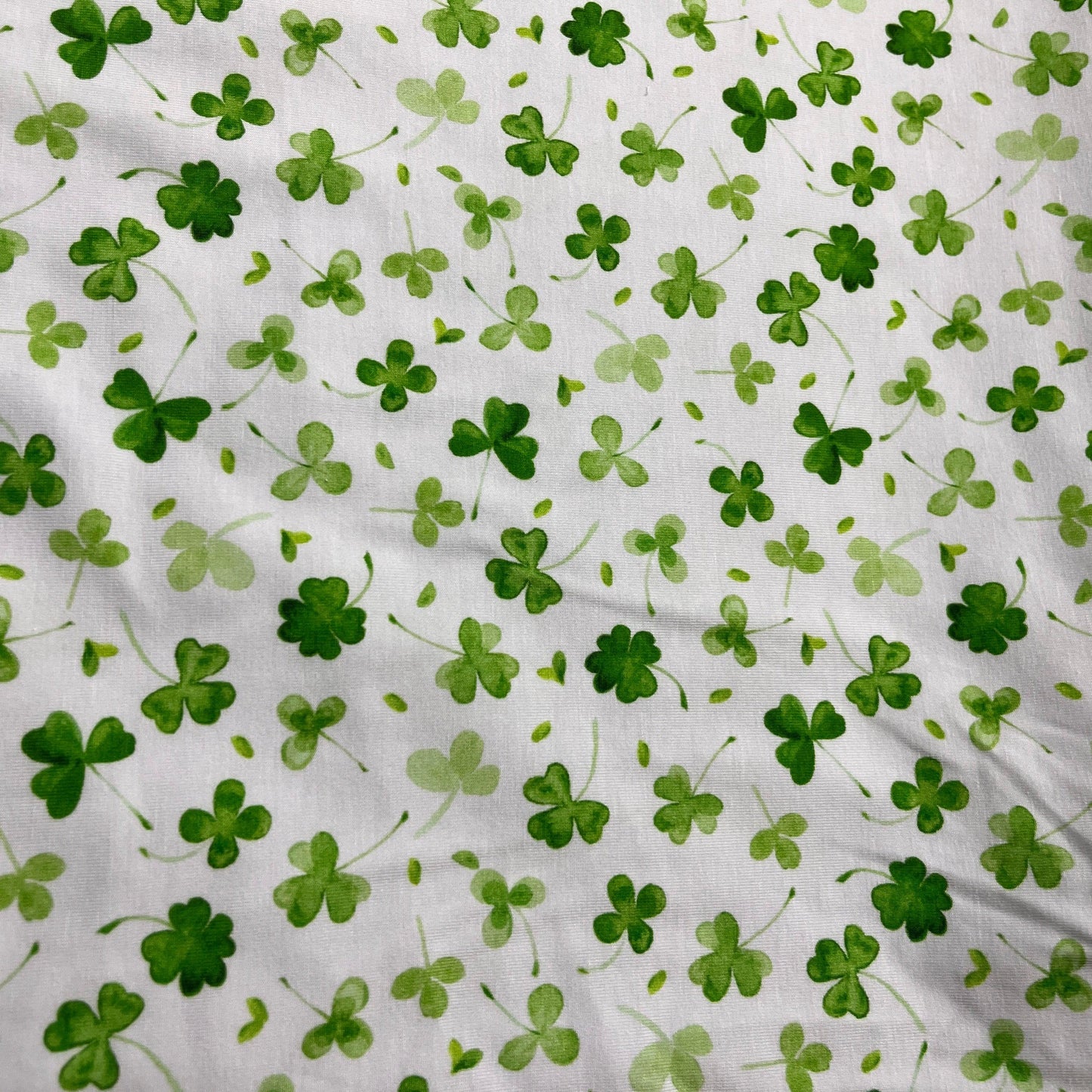 Shamrocks on White Bamboo/Spandex Jersey Fabric - Nature's Fabrics