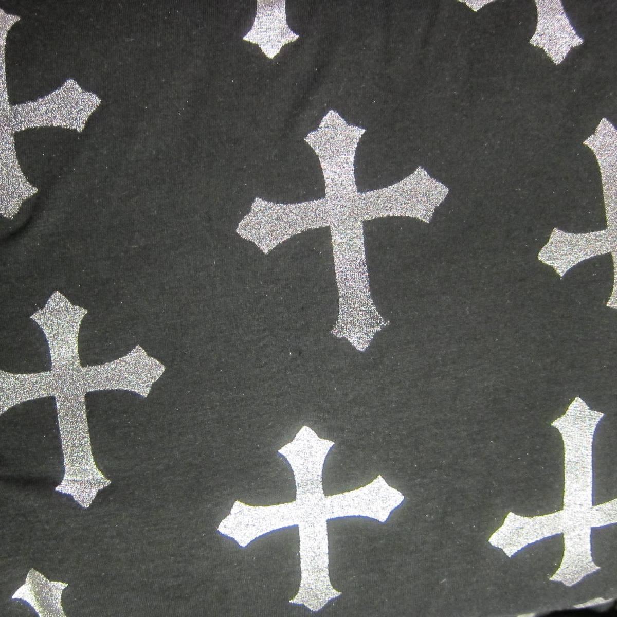 Silver Crosses on Black Cotton/Spandex Jersey Fabric - Nature's Fabrics