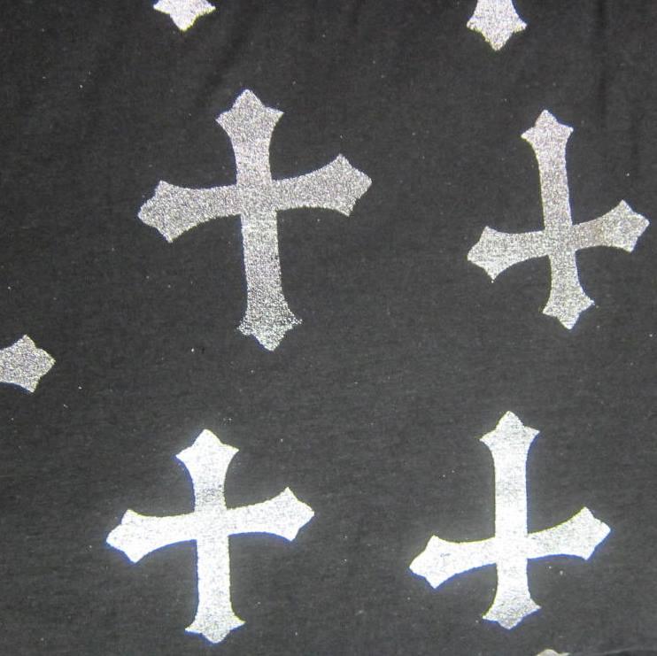 Silver Crosses on Black Cotton/Spandex Jersey Fabric - Nature's Fabrics