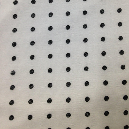 Small Black Dots on White Cotton/Poly Jersey Fabric - Nature's Fabrics