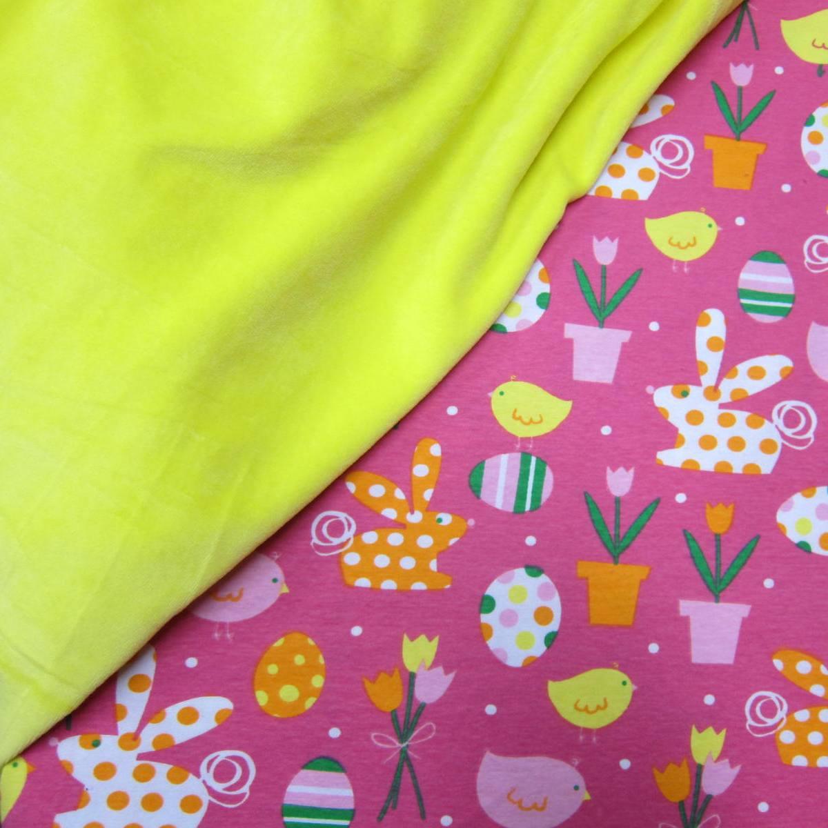 Spring Fling on Pink Cotton/Spandex Jersey Fabric - Nature's Fabrics