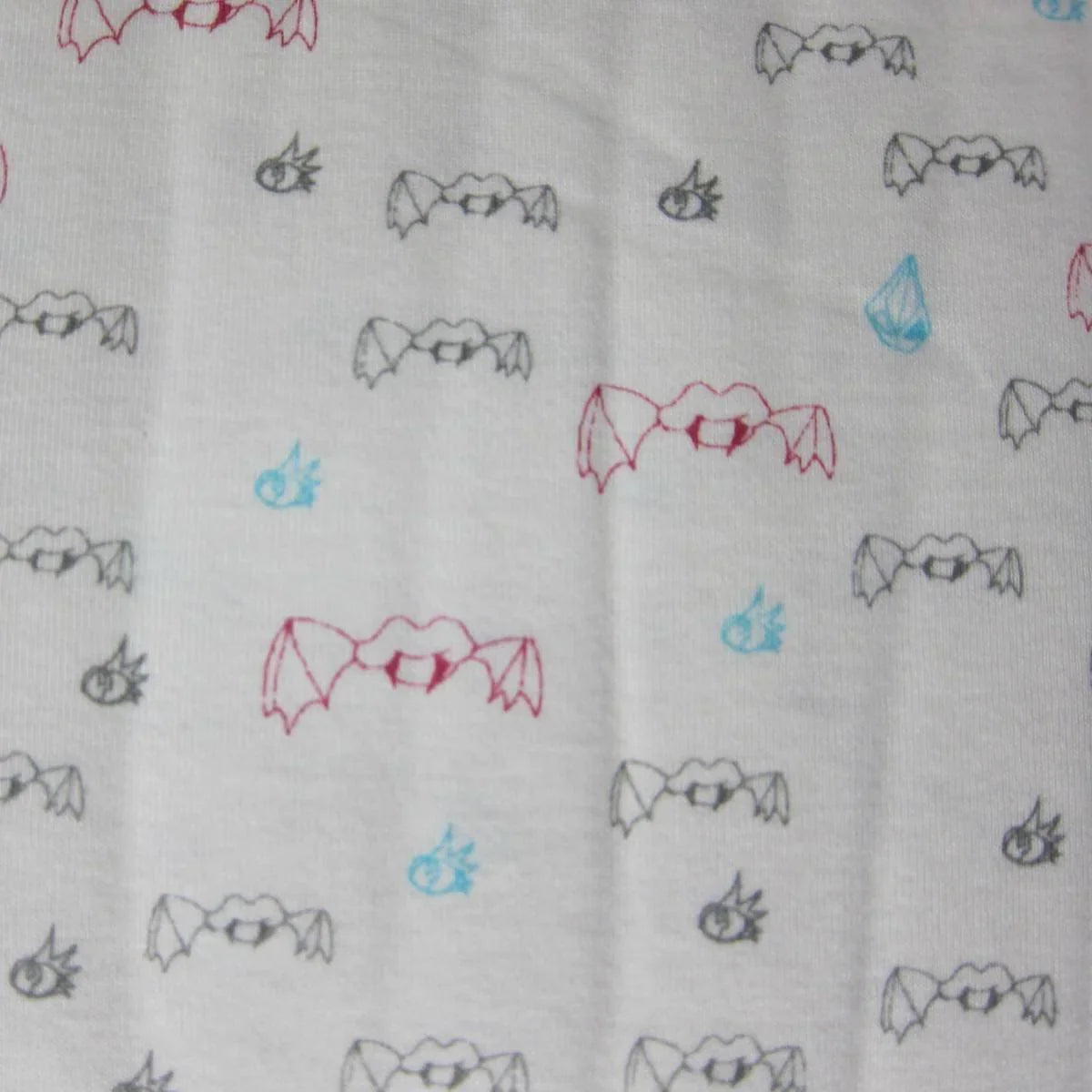 V Bats on White Cotton Rib Fabric - Nature's Fabrics