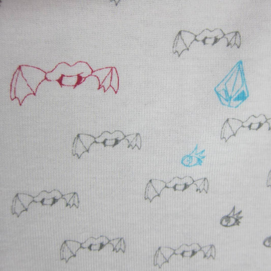 V Bats on White Cotton Rib Fabric - Nature's Fabrics