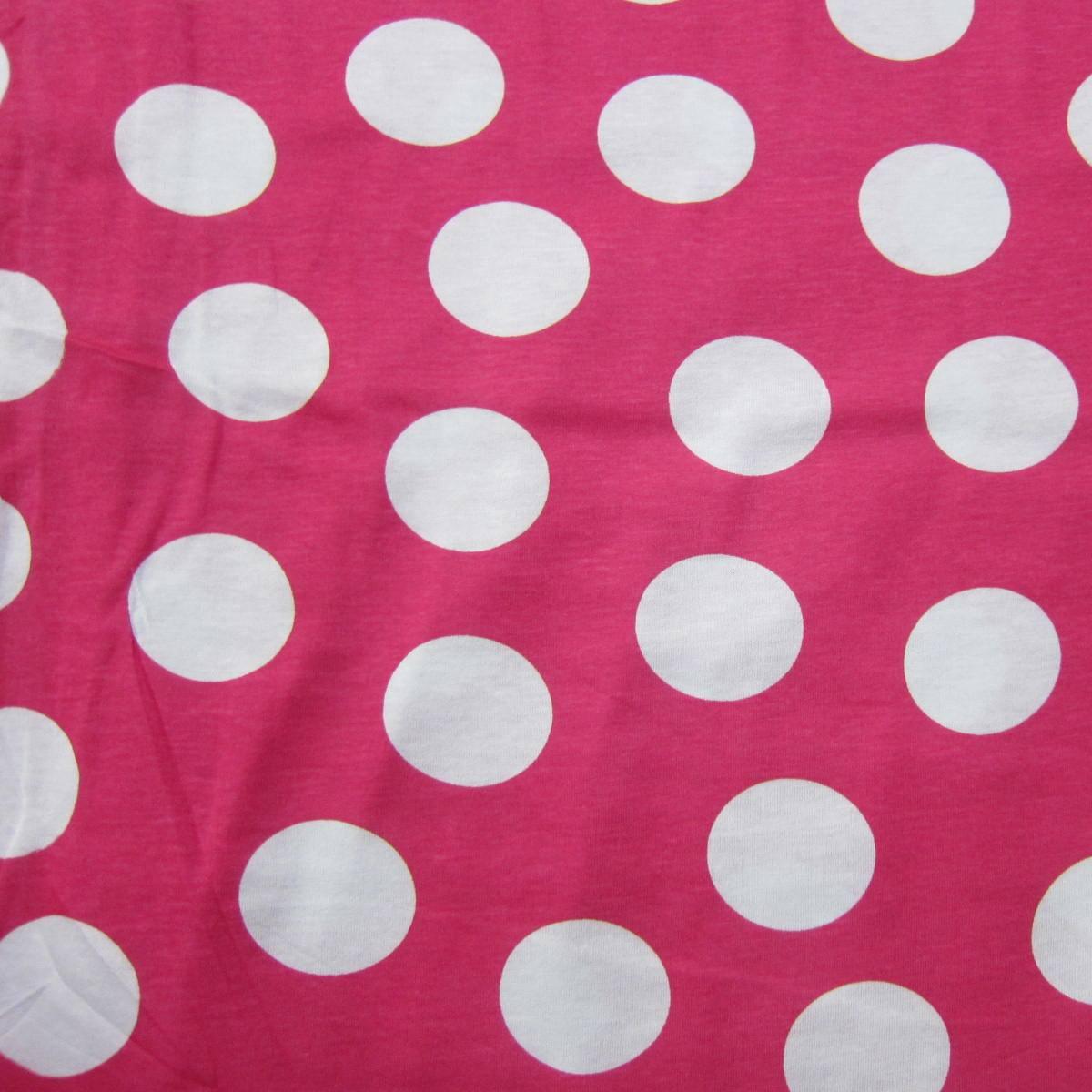 White 1 3/4" Dots on Hot Pink Cotton Jersey Fabric - Nature's Fabrics